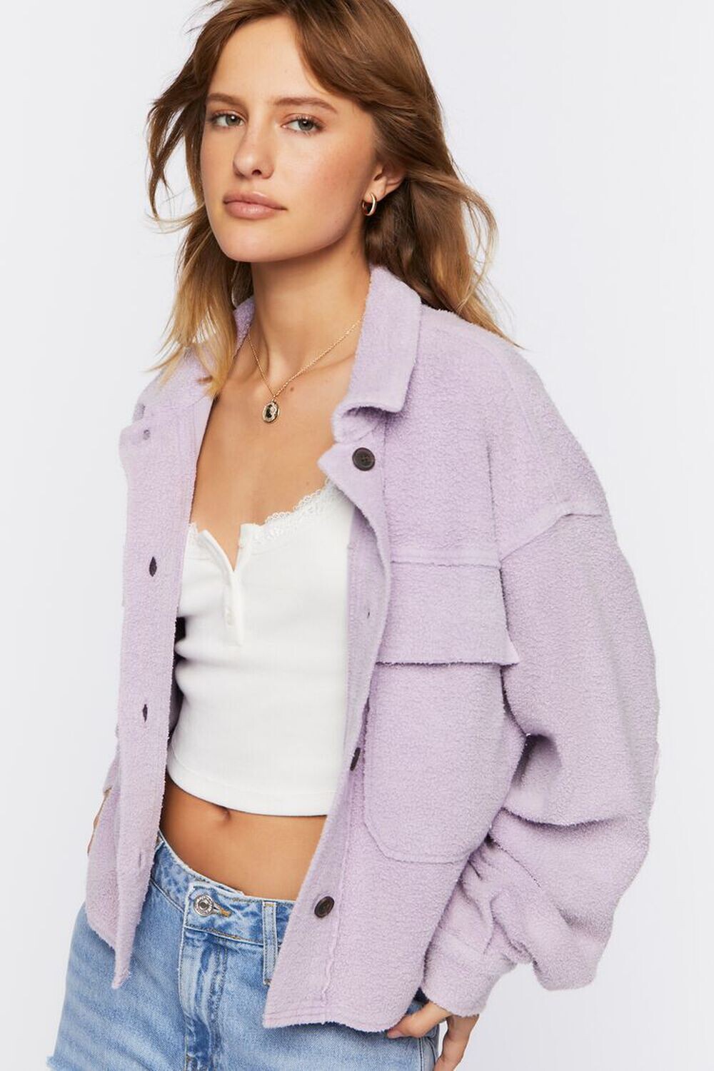 

Укороченная куртка из флиса с обратной стороны Forever 21, лавандовый
