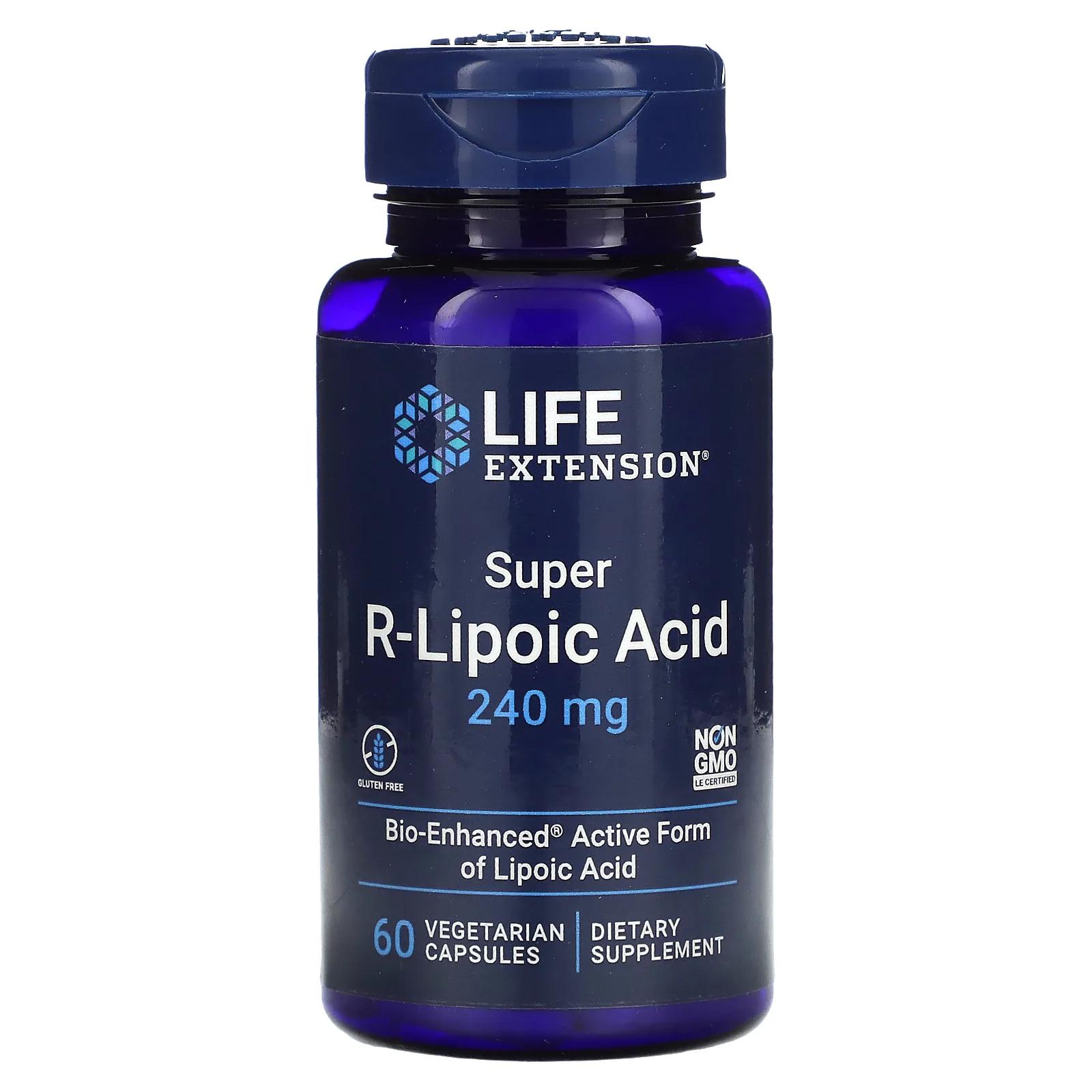 Life Extension Супер R-липоевая кислота 240 мг 60 капсул на растительной основе r липоевая кислота 240 мг 60 капсул life extension