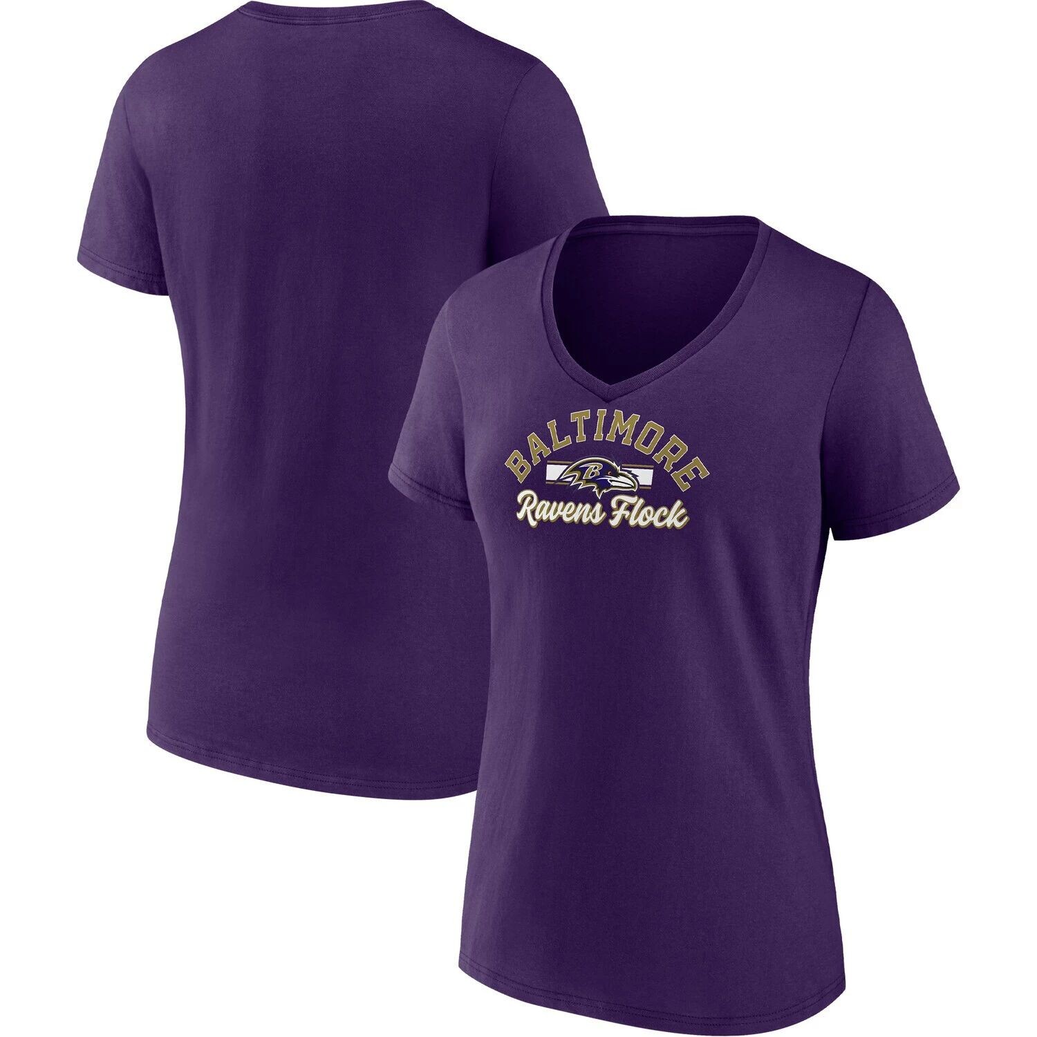 

Фиолетовая женская футболка Fanatics с надписью Baltimore Ravens и v-образным вырезом Fanatics