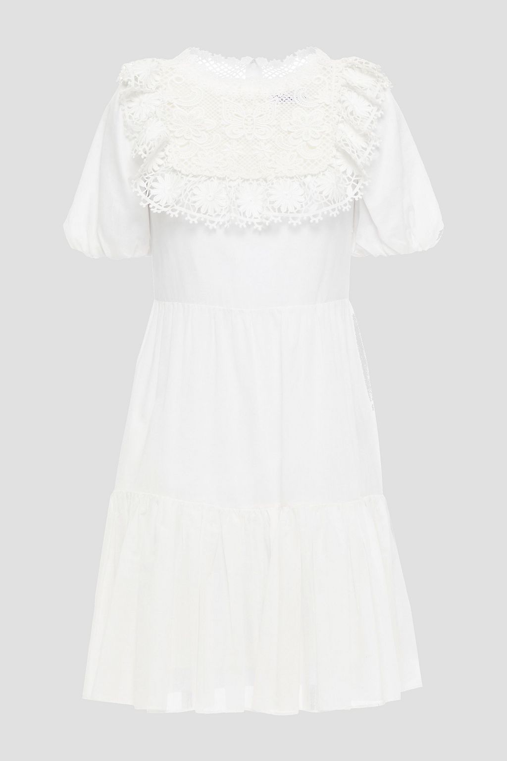 цена Платье мини из хлопка и вуали с кружевными вставками из гипюра REDVALENTINO, белый