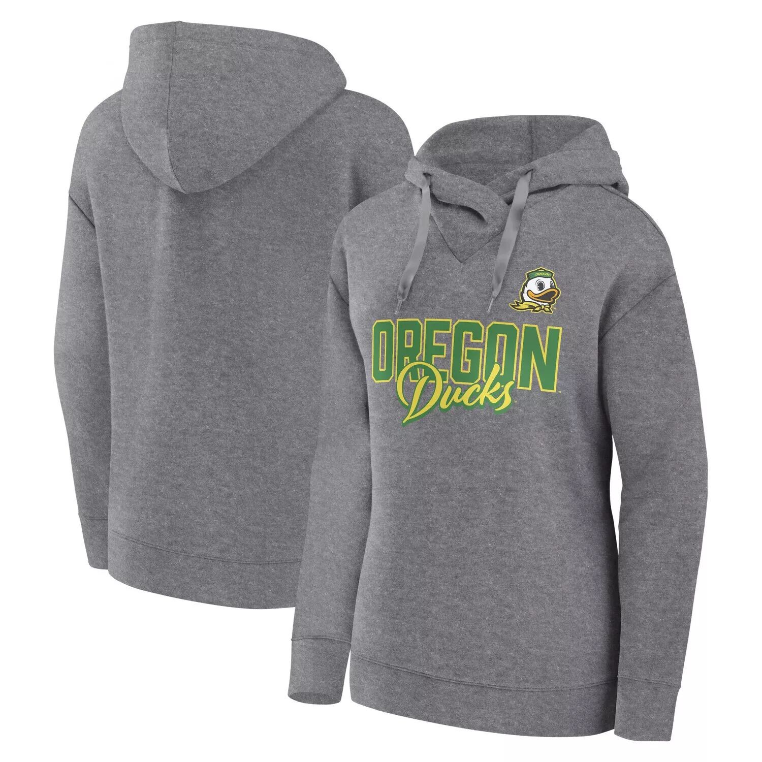 

Женский пуловер с капюшоном Fanatics с логотипом Heather Grey Oregon Ducks Script Favorite Fanatics