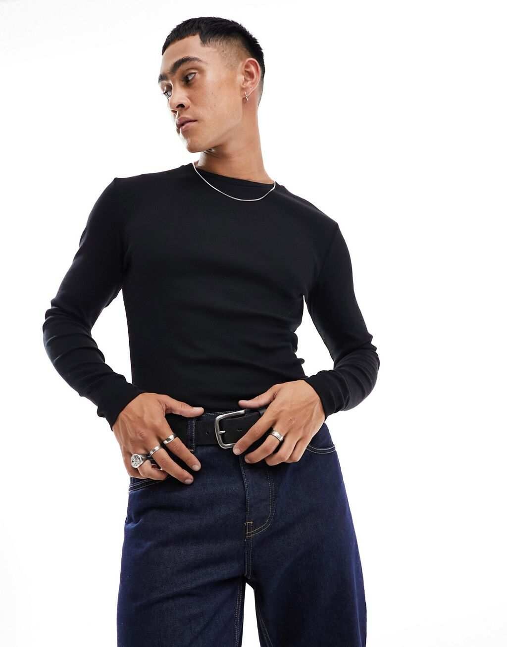 

Черная футболка в рубчик с длинными рукавами ASOS DESIGN, Черный