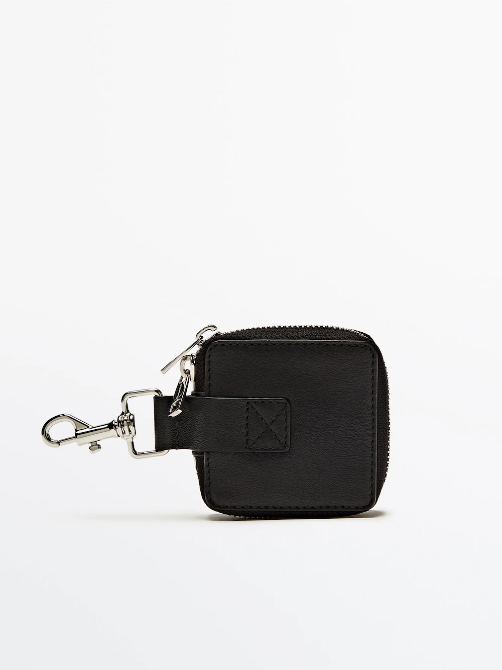 

Квадратный кожаный кошелек с молнией Massimo Dutti, черный