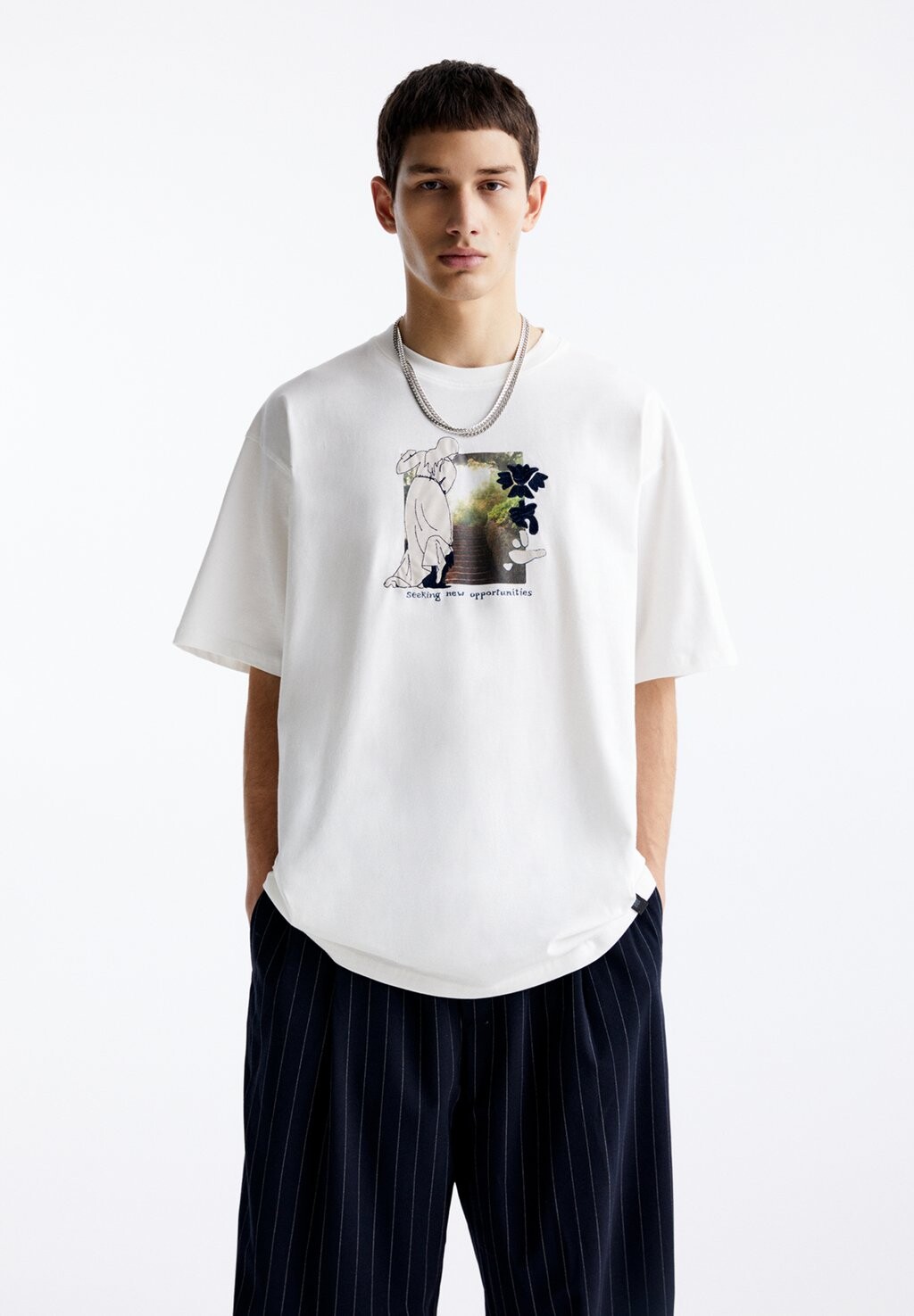 

Футболка с принтом PULL&BEAR, белая, Белый