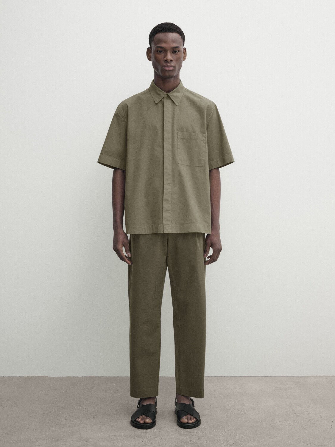 

Рубашка из поплина с короткими рукавами Massimo Dutti, зеленый