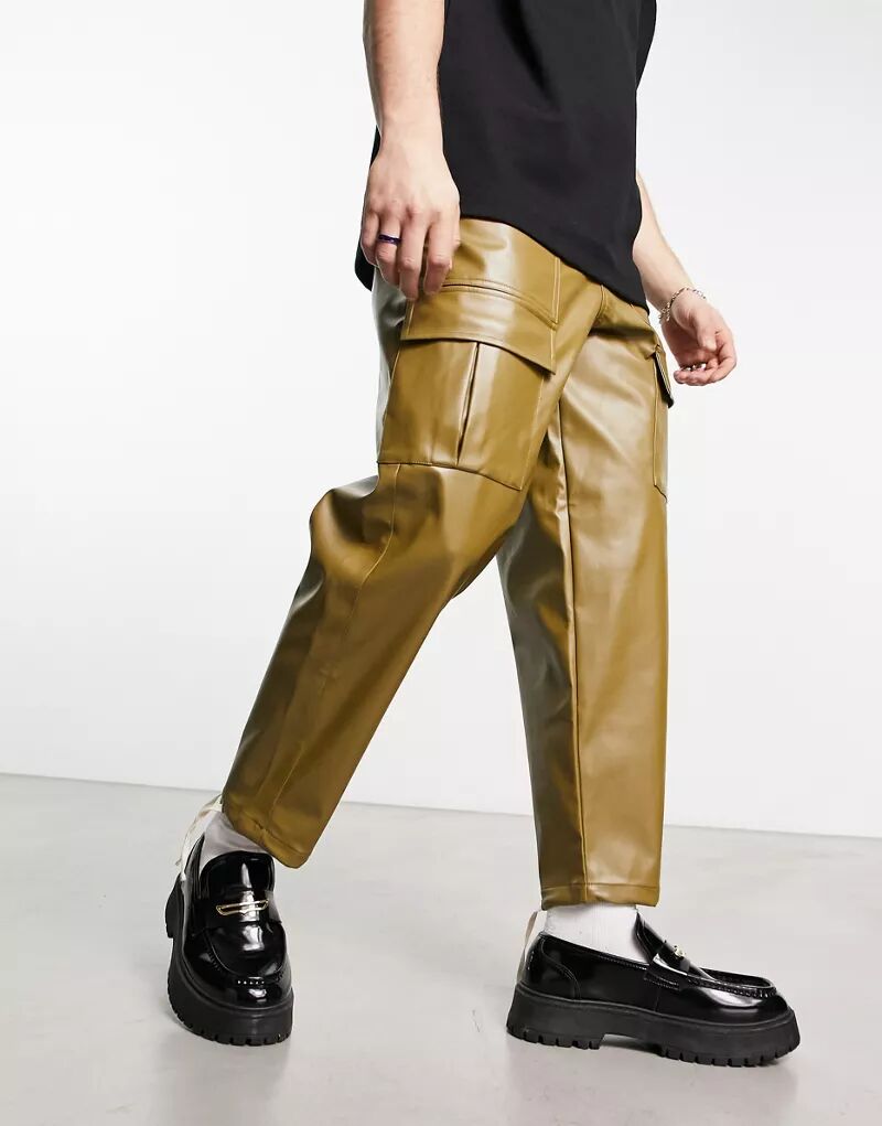 Светлые брюки-карго цвета хаки из искусственной кожи Sister Jane штаны fb sister светлые 40 размер