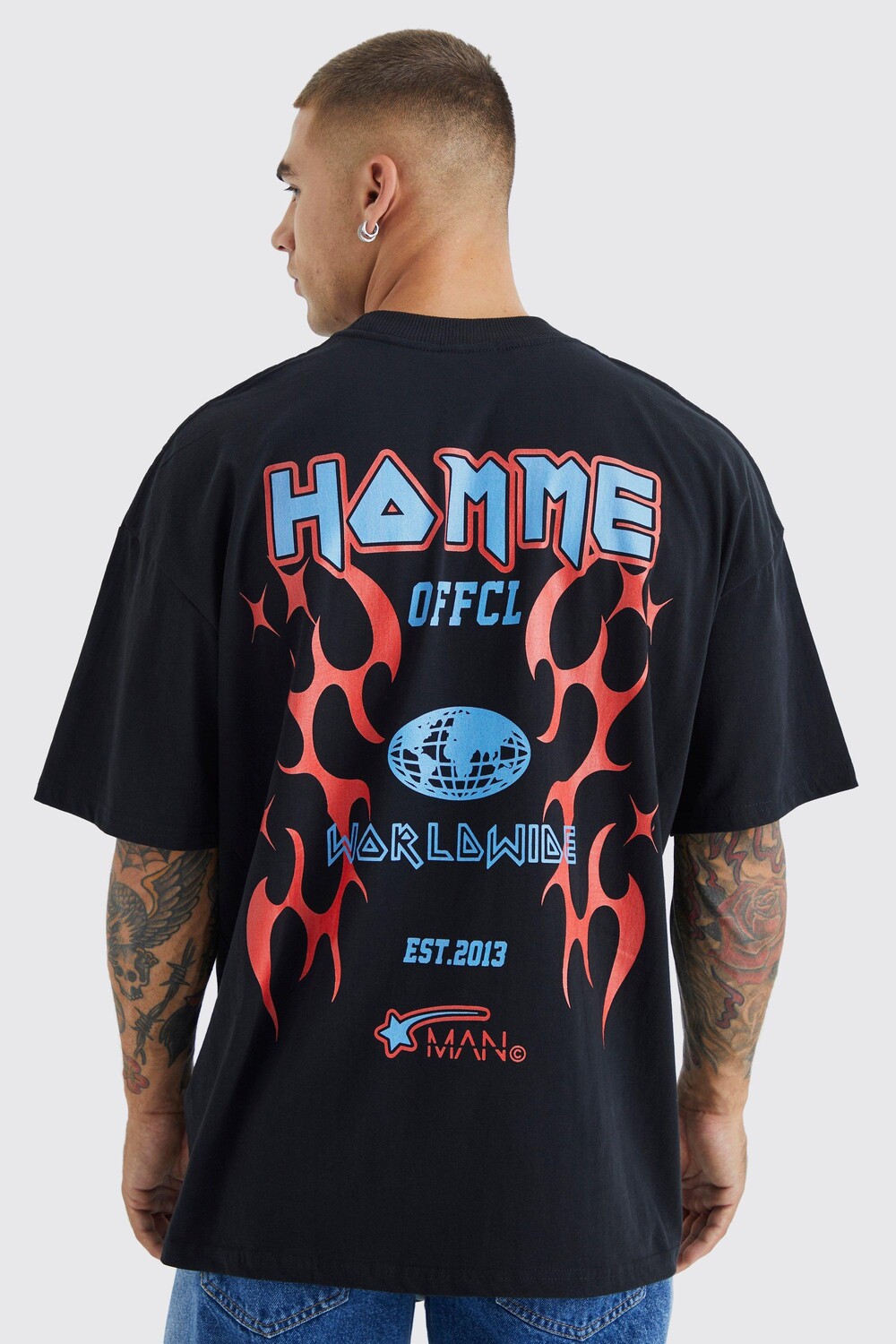 

Футболка оверсайз из тяжелого веса homme flames Boohoo, черный