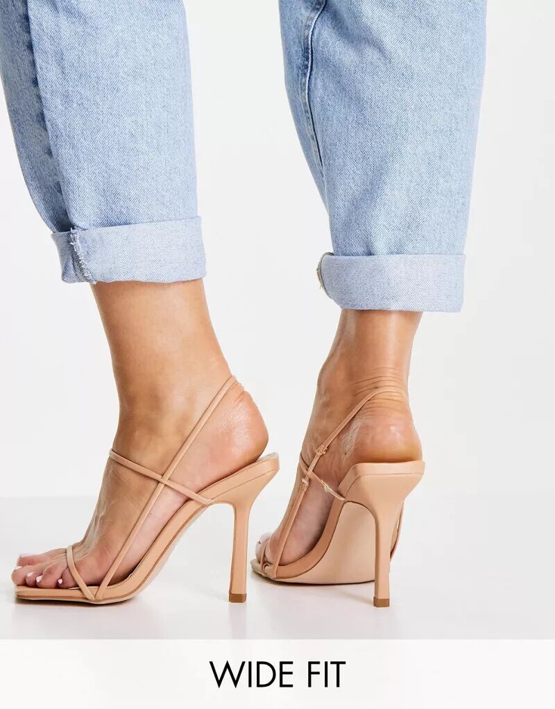 

Бежевые босоножки на каблуке с квадратным носком Public Desire Wide Fit Rayelle
