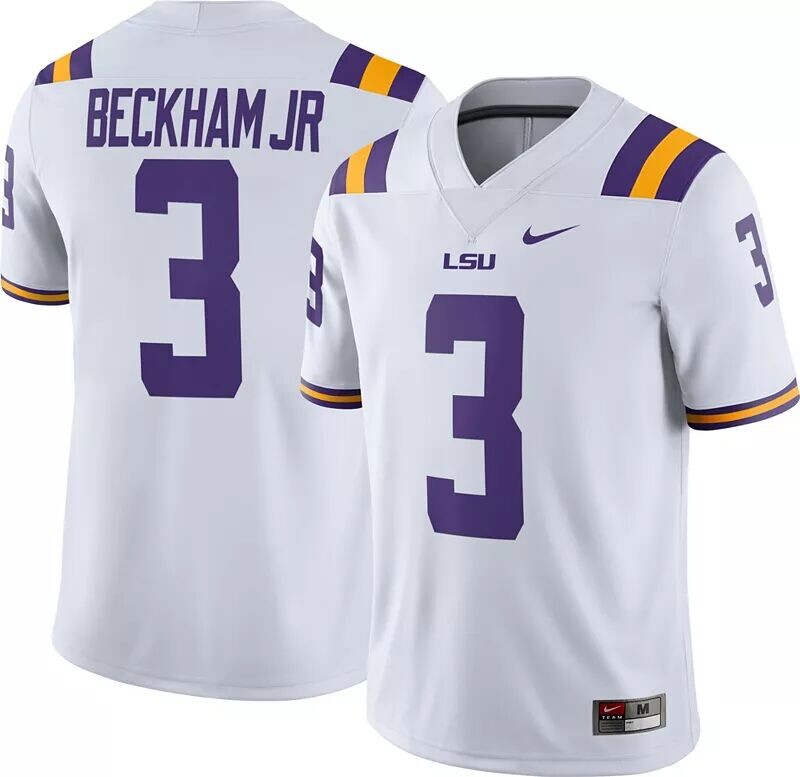 

Мужская белая майка Nike Odell Beckham Jr. LSU Tigers #3 Dri-FIT Game Football