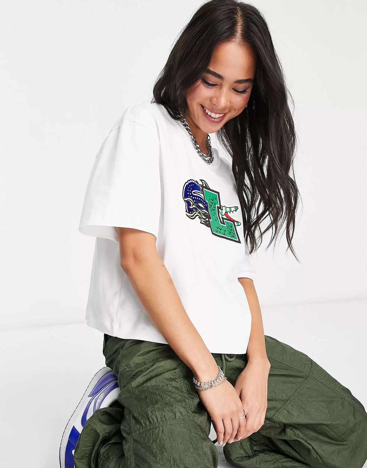 

Белая футболка Lacoste с большим логотипом, Белый