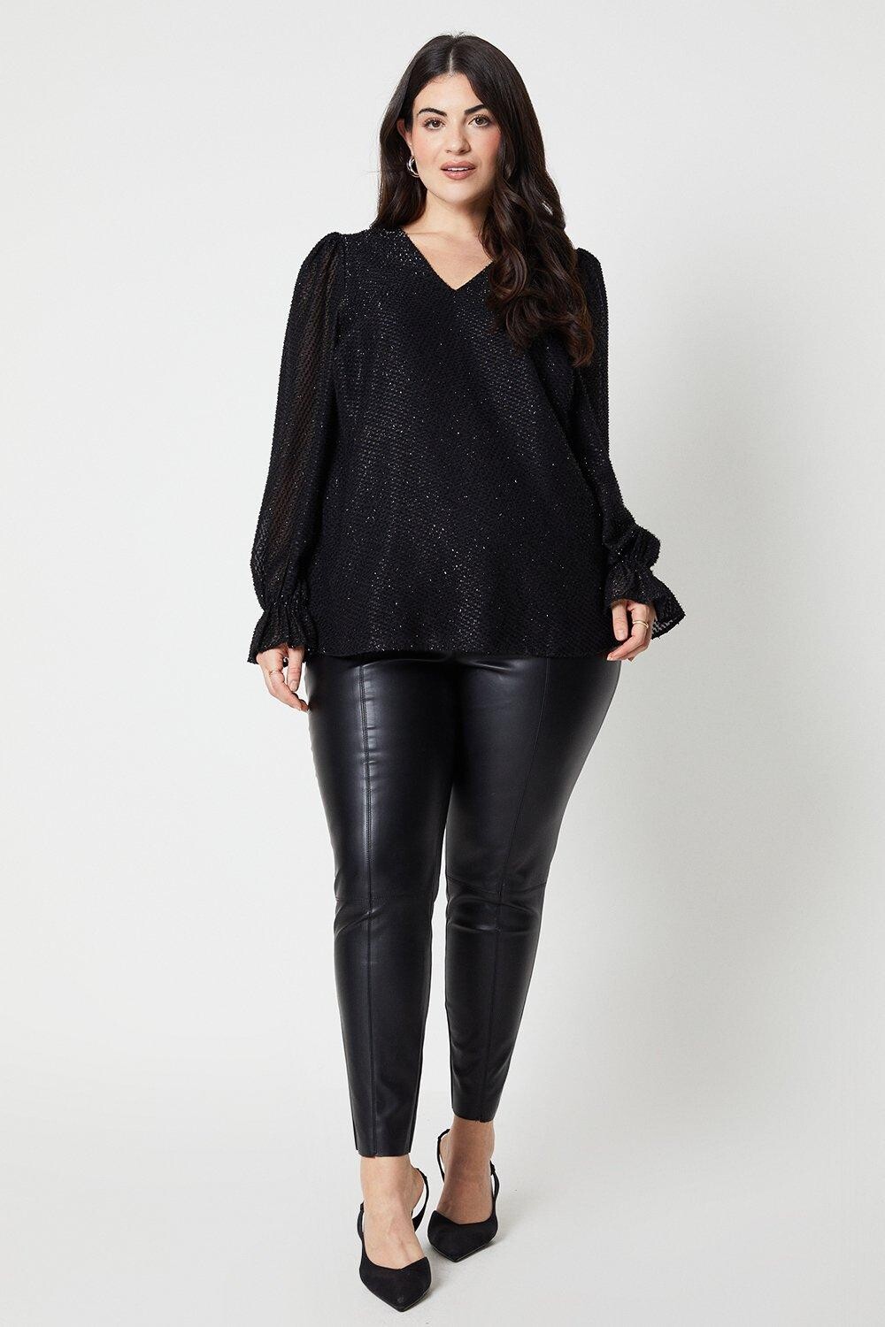 

Блуза с длинным рукавом и V-образным вырезом Curve, черная Dorothy Perkins, черный