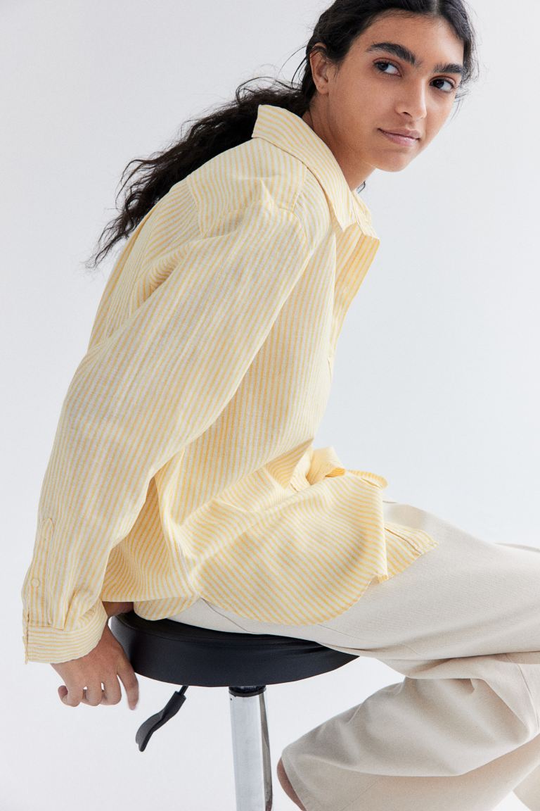 Блузка-Рубашка из смесового льна H&M, желтый элегантная блузка на пуговицах disney модная свободная блузка с лацканами модная женская рубашка с длинными рукавами