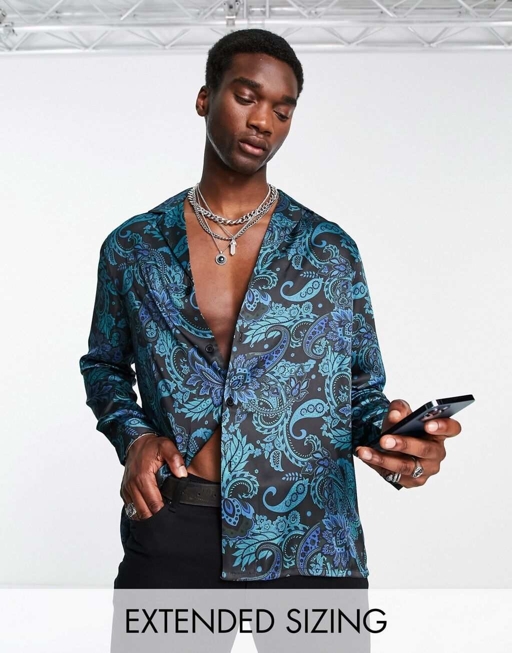 

Свободная атласная рубашка с принтом пейсли ASOS DESIGN
