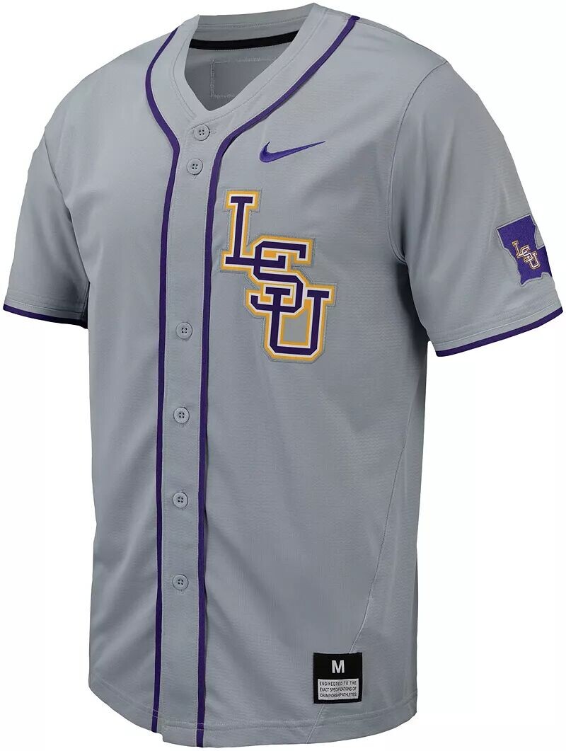

Мужская серая бейсбольная майка на пуговицах Nike LSU Tigers