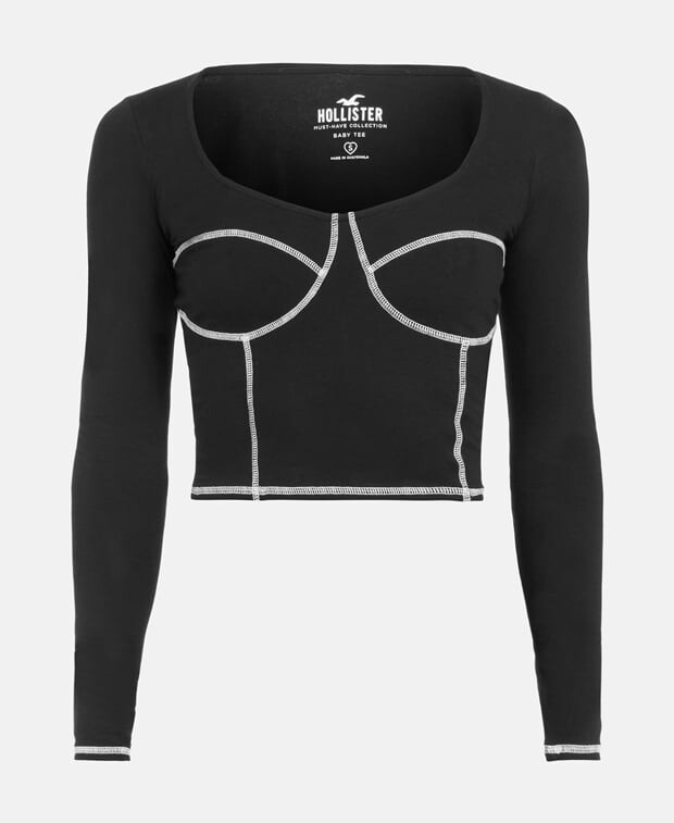 

Топ с длинными рукавами Hollister, черный