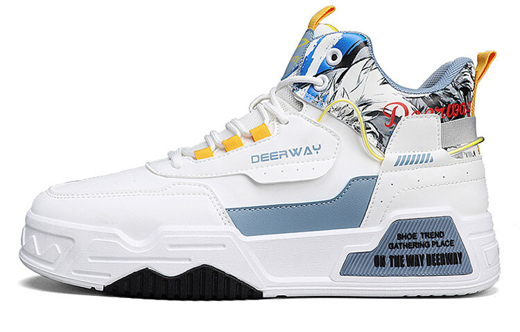 

Кроссовки DEERWAY Skateboarding Shoes Men Mid-top White/Blue, белый/синий