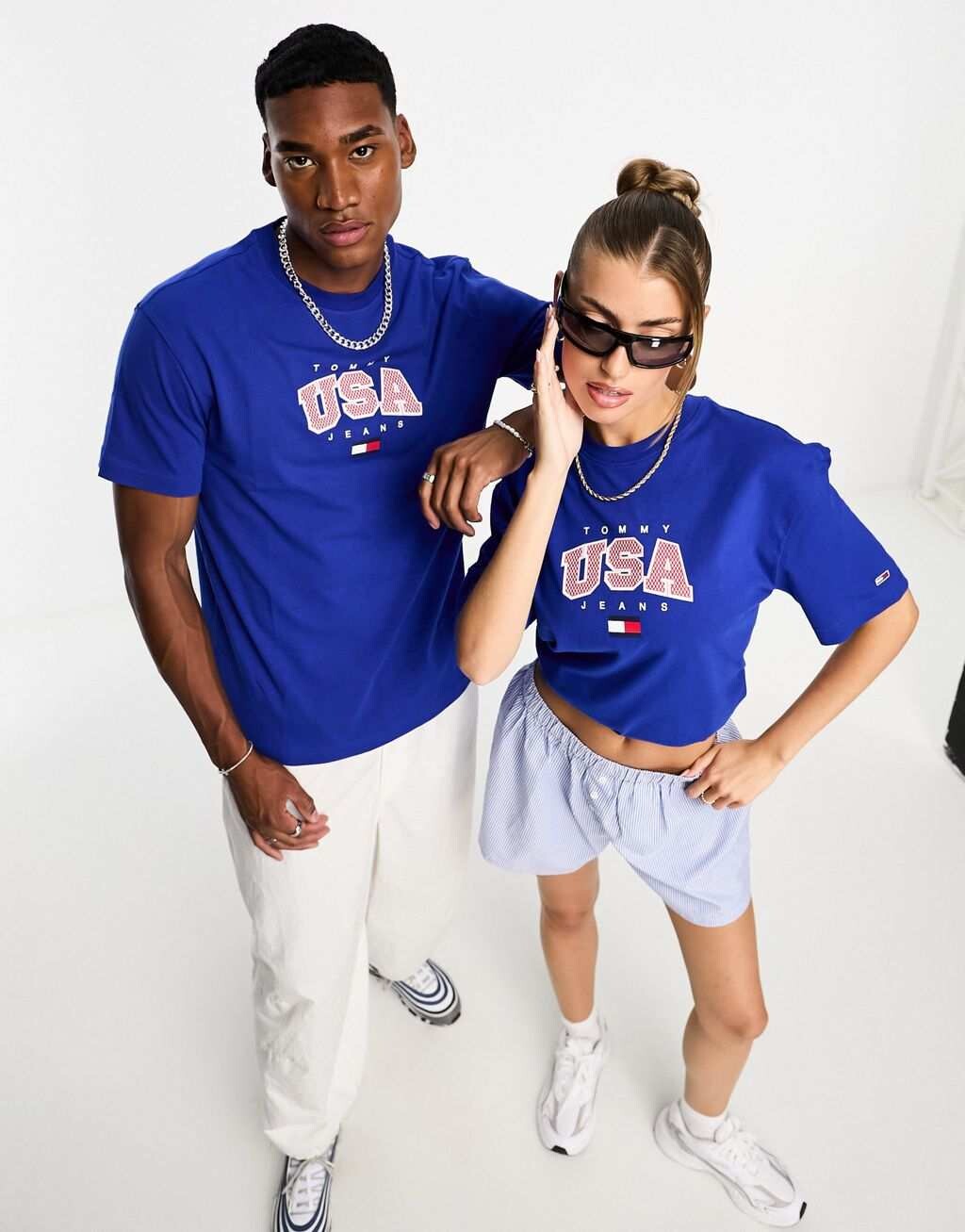 

Синяя футболка с графическим логотипом унисекс Tommy Jeans USA, Синий