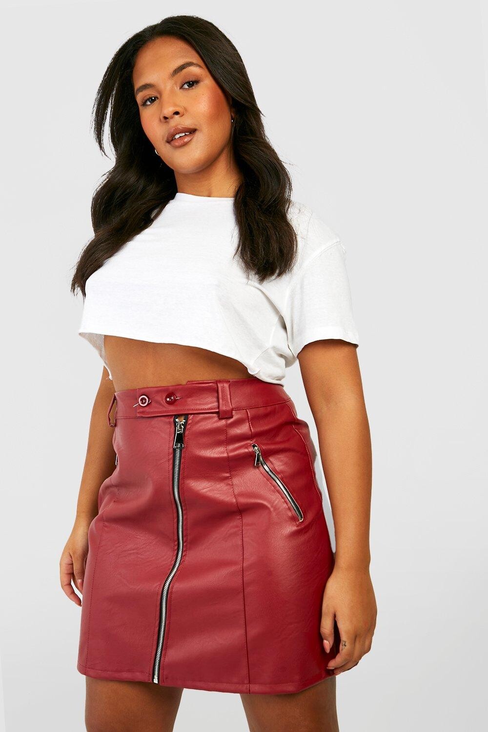 

Байкерская мини-юбка plus pu Boohoo, винный