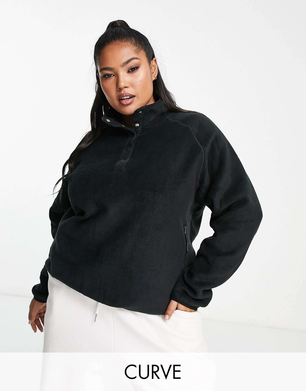 Черный флисовый лыжный флис с кнопками ASOS Curve