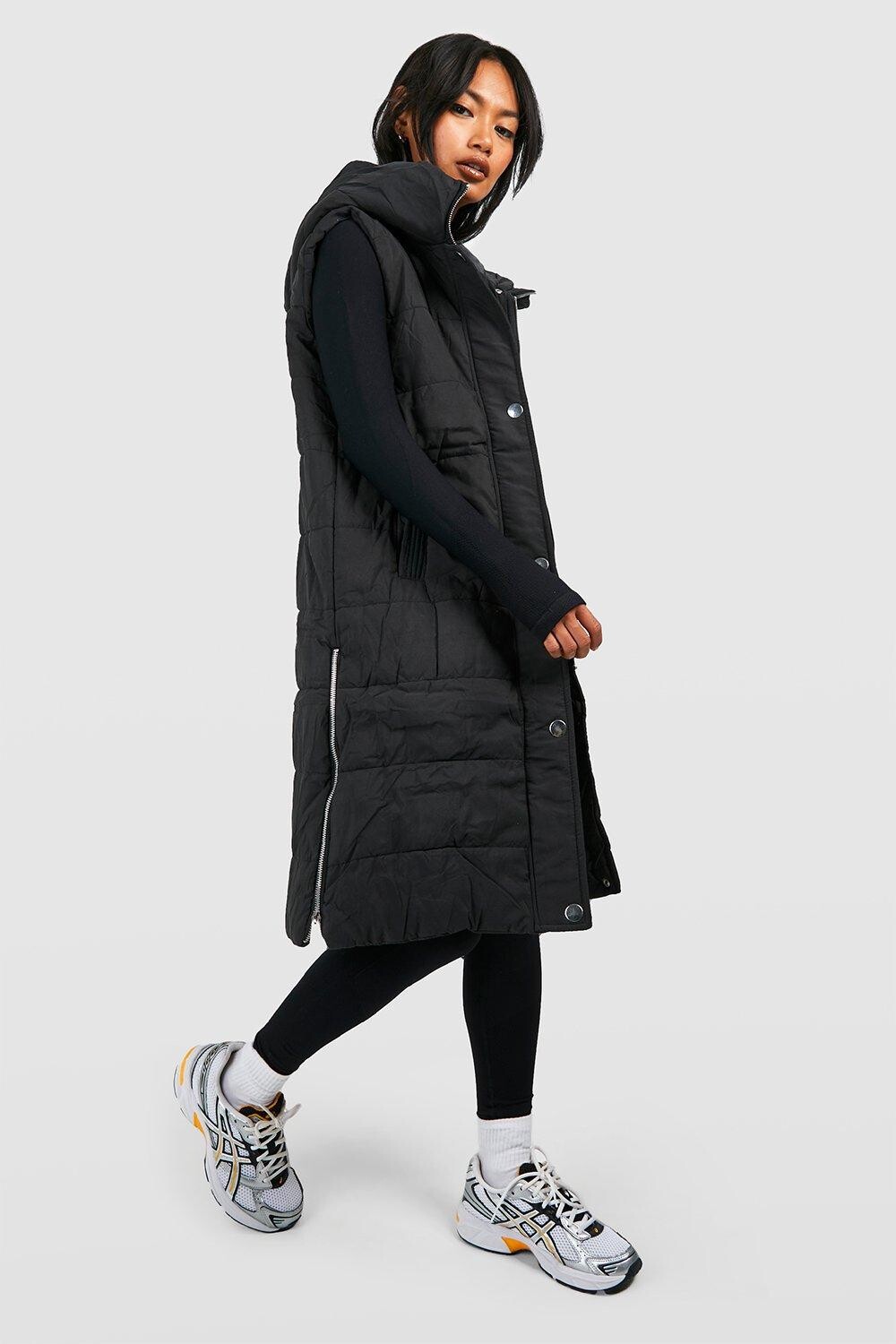 

Длинный жилет с капюшоном Boohoo, черный