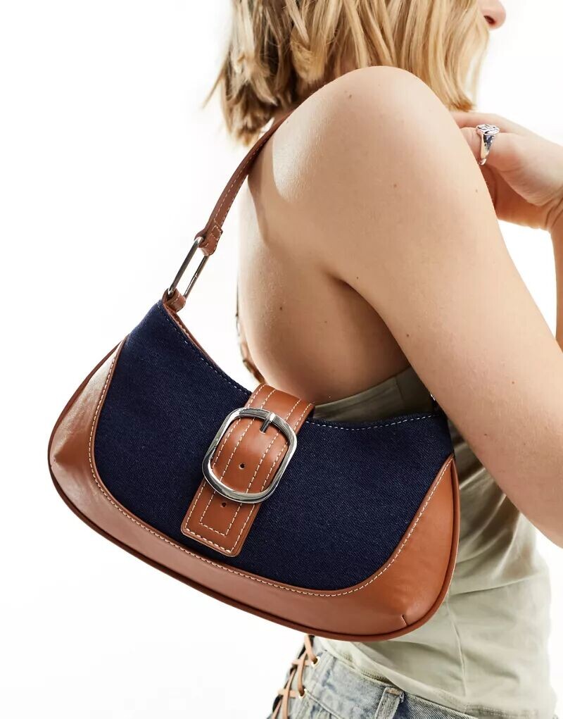 

Сумка на плечо из темного денима с овальной пряжкой ASOS Design