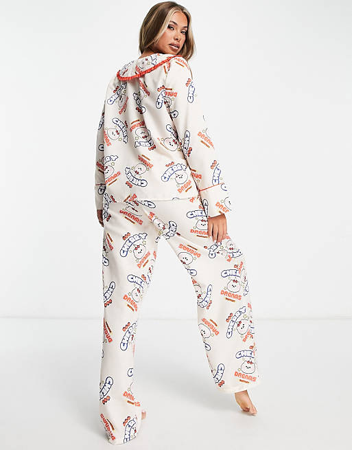 Кремовый пижамный комплект из топа и брюк New Girl Order Cherry Dreams рубашка на кулиске