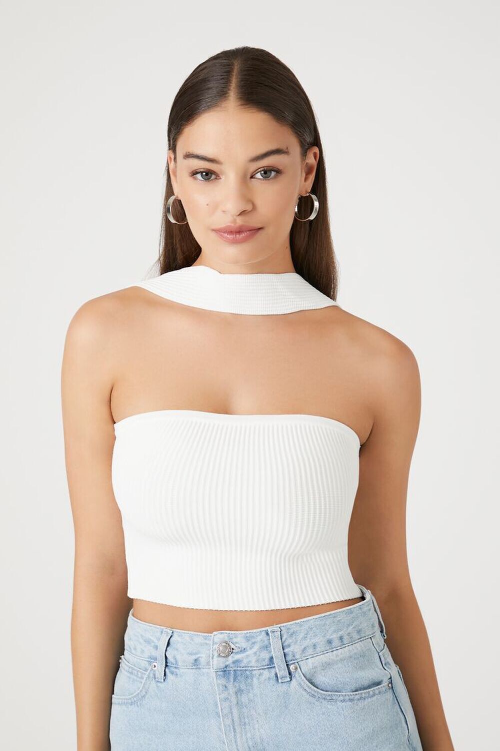 

Свитер с обратным бретелем и вязаный укороченный топ Forever 21, белый