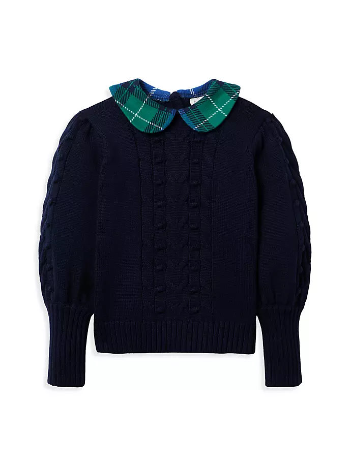 

Свитер косой вязки с клетчатым воротником для маленьких девочек и девочек Janie And Jack, мультиколор