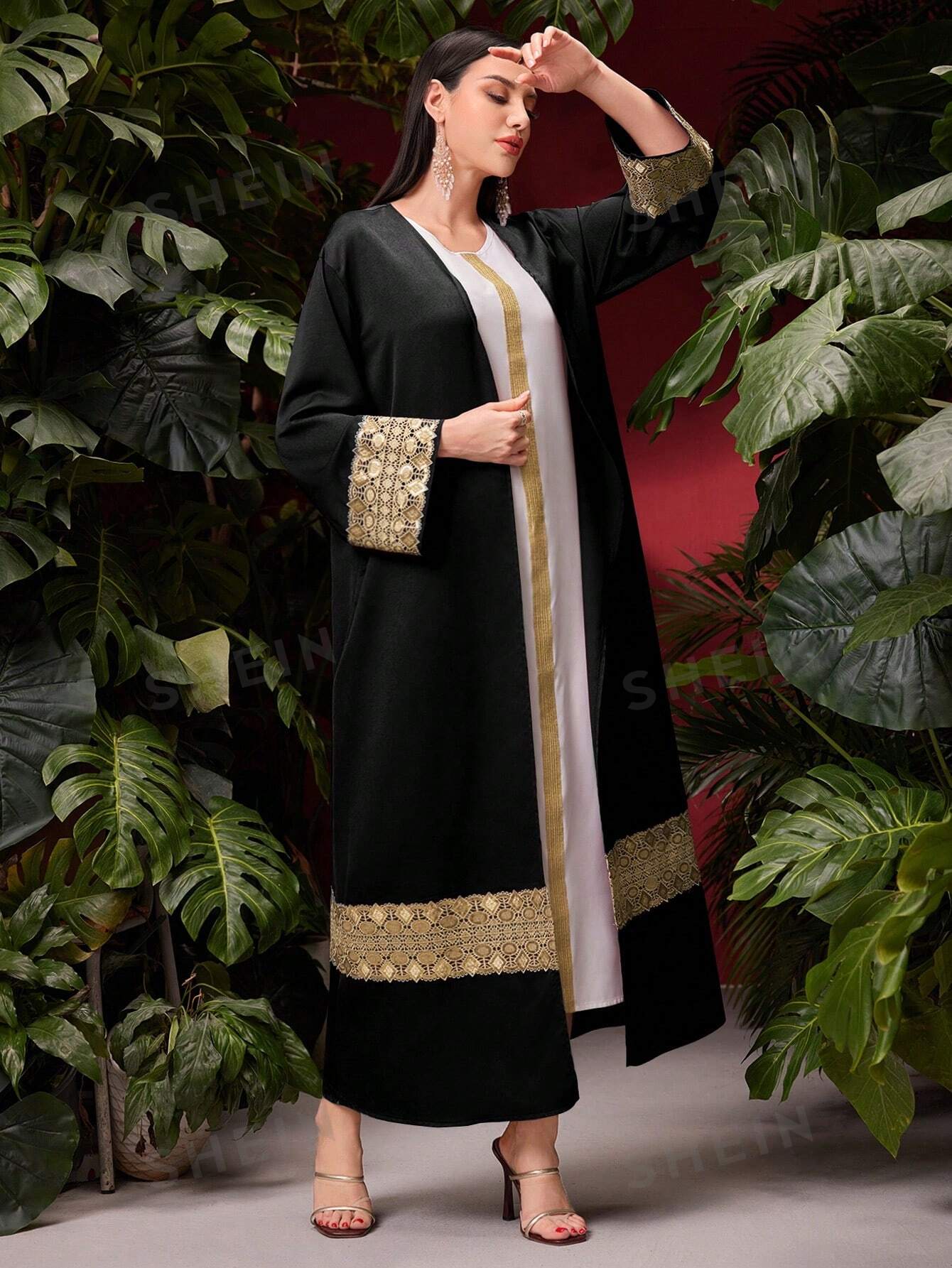 SHEIN Najma Куртка с расклешенными рукавами и тканой лентой в стиле пэчворк, черный shein bohofeels женское платье в стиле пэчворк с рюшами и расклешенными рукавами абрикос