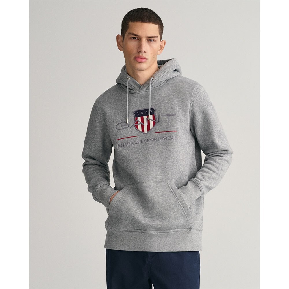 Худи Gant Archive Shield Regular Fit, серый худи gant archive shield regular fit зеленый