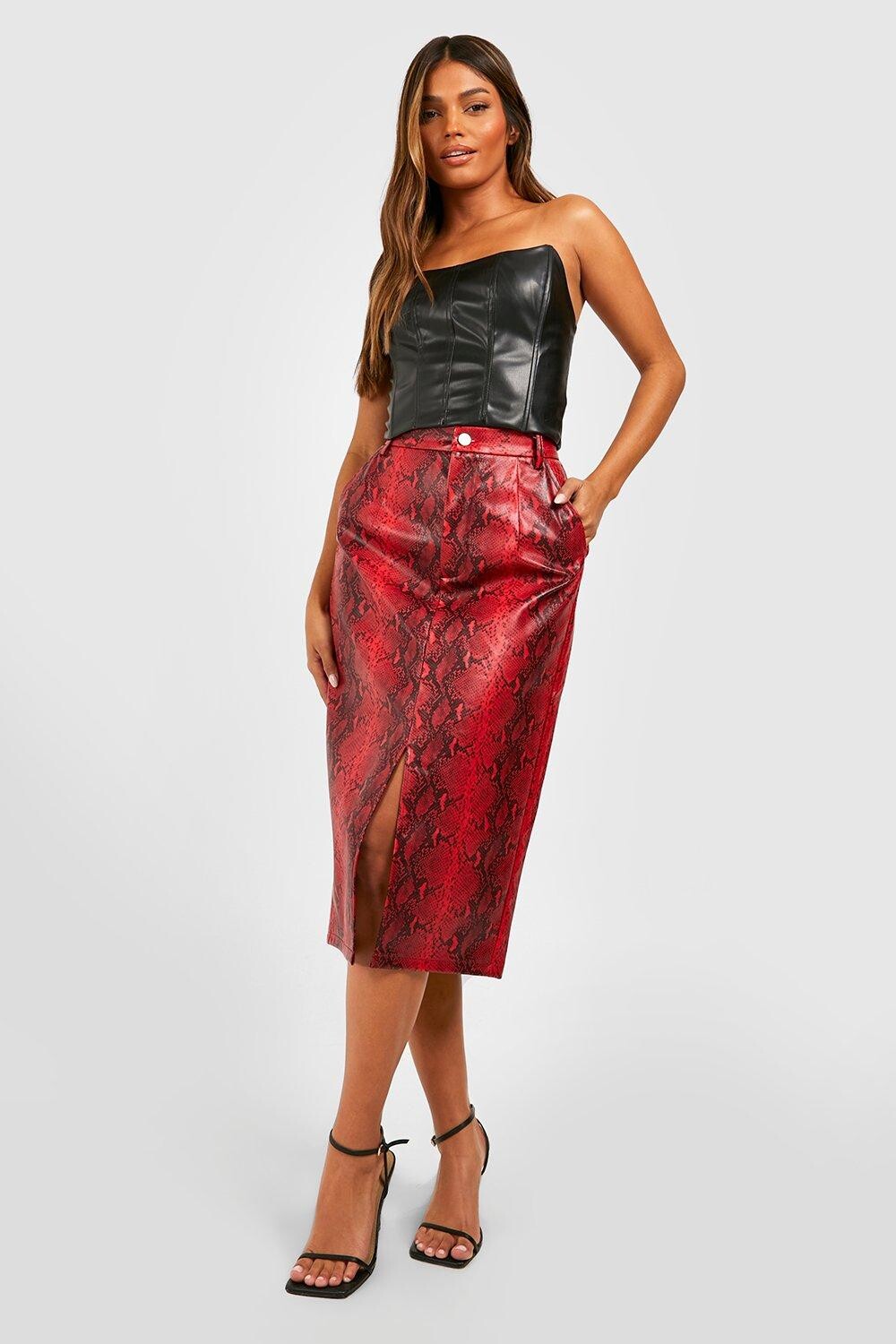 

Юбка миди из искусственной кожи питона Boohoo, красный