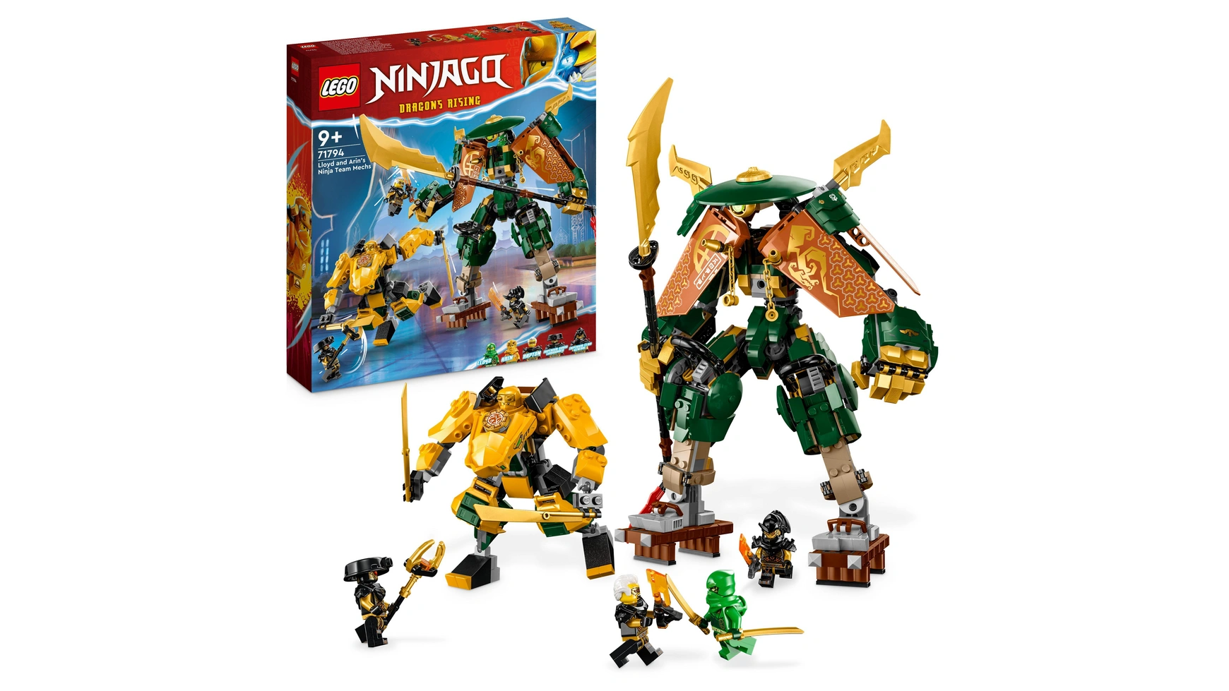 цена Lego NINJAGO Тренировочные роботы Ллойда и Арин с фигурками
