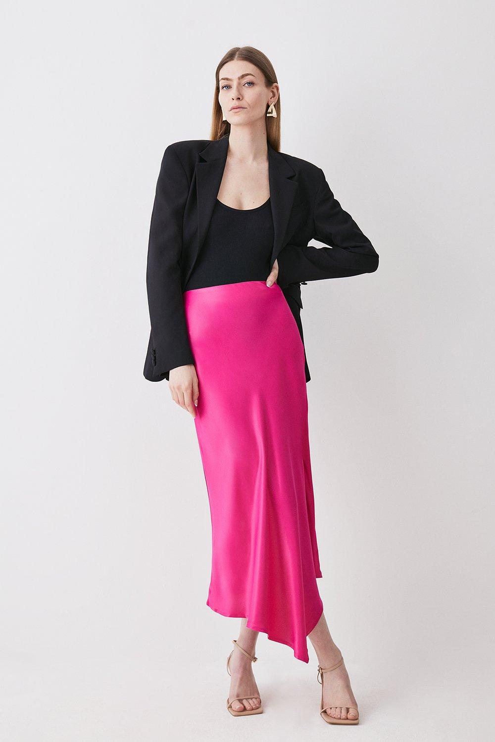 Атласная асимметричная юбка-миди с комбинацией Karen Millen, розовый