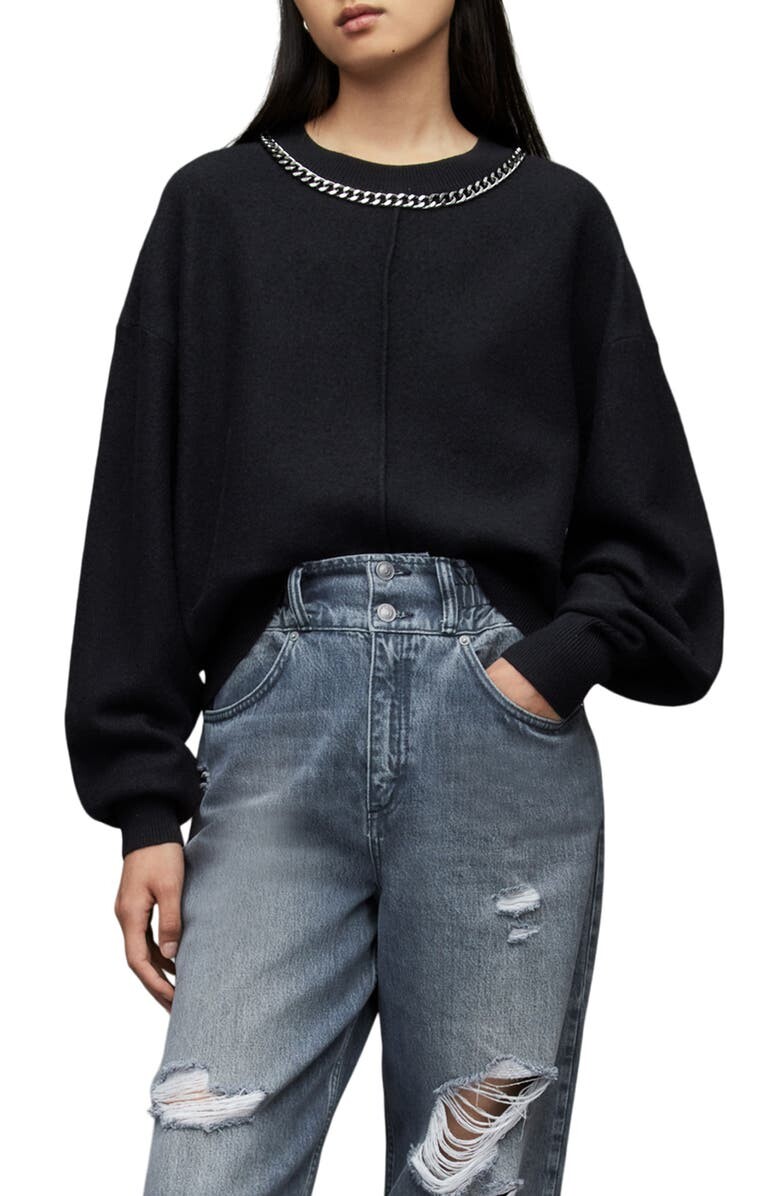

Свитер из мериносовой шерсти с цепочкой ALLSAINTS, черный
