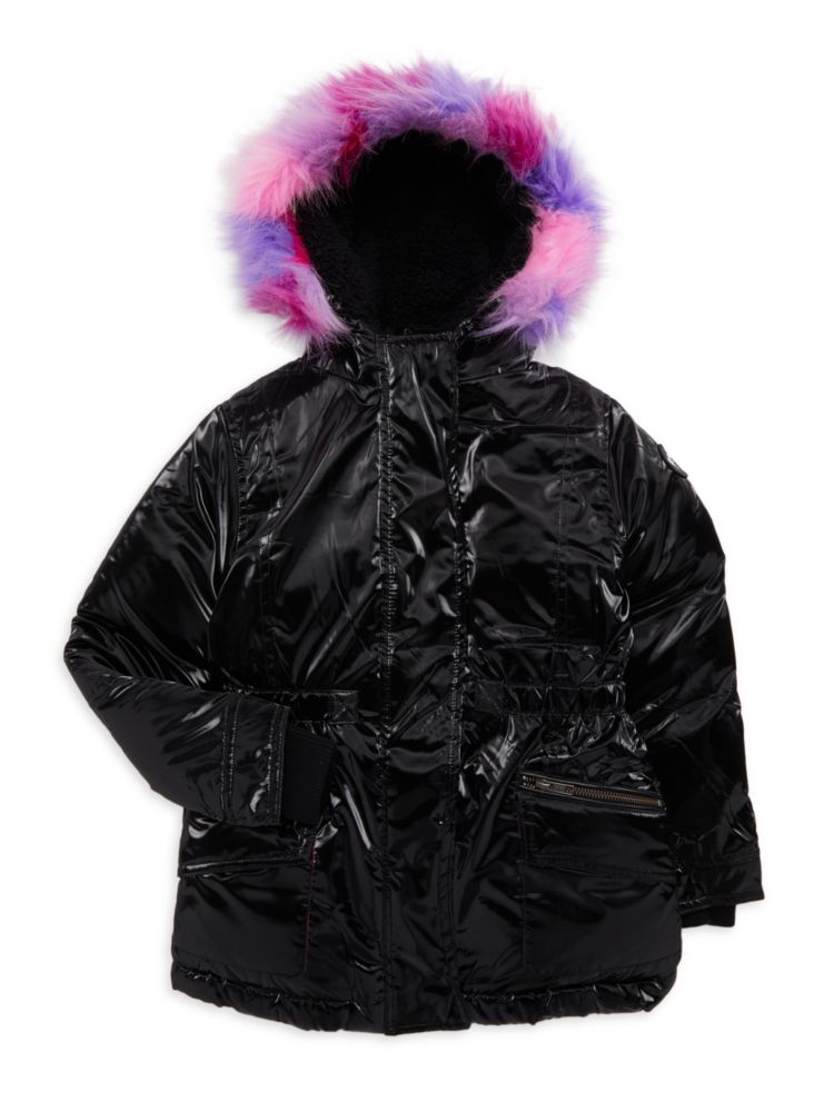 Куртка из искусственного меха с капюшоном для маленьких девочек и девочек Appaman, черный пальто из искусственного меха с капюшоном и помпоном для маленьких девочек widgeon цвет pink chow chow
