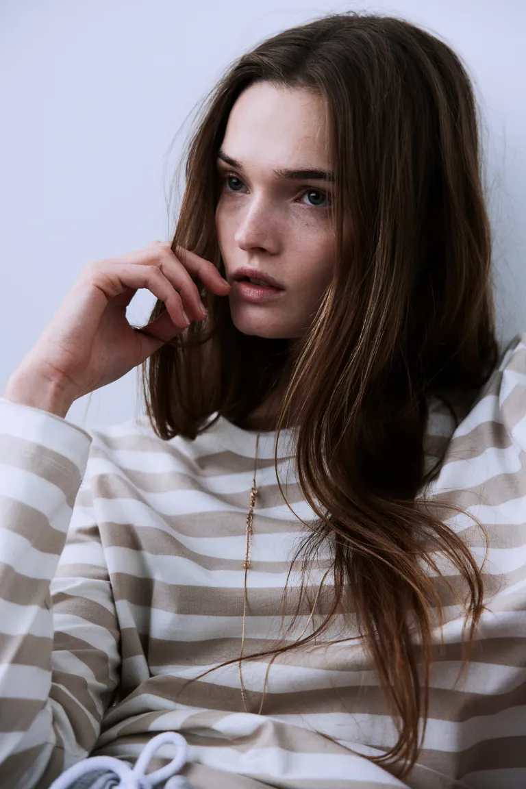 

Рубашка из хлопкового джерси H&M, бежевый