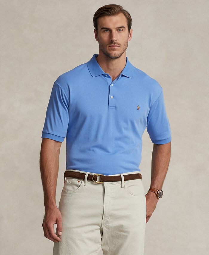 

Мужской большой & Высокая рубашка-поло из мягкого хлопка Polo Ralph Lauren, цвет Summer Blue