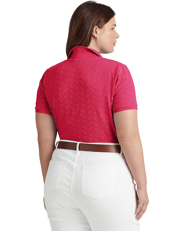 Поло LAUREN Ralph Lauren Plus Size Eyelet Jersey Polo Shirt, цвет Nouveau Bright Pink