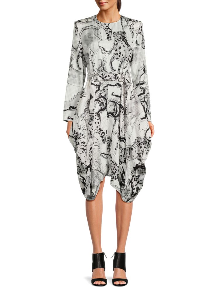 цена Шелковое платье миди Kaylyn с драпировкой и поясом Stella Mccartney, цвет White Multi