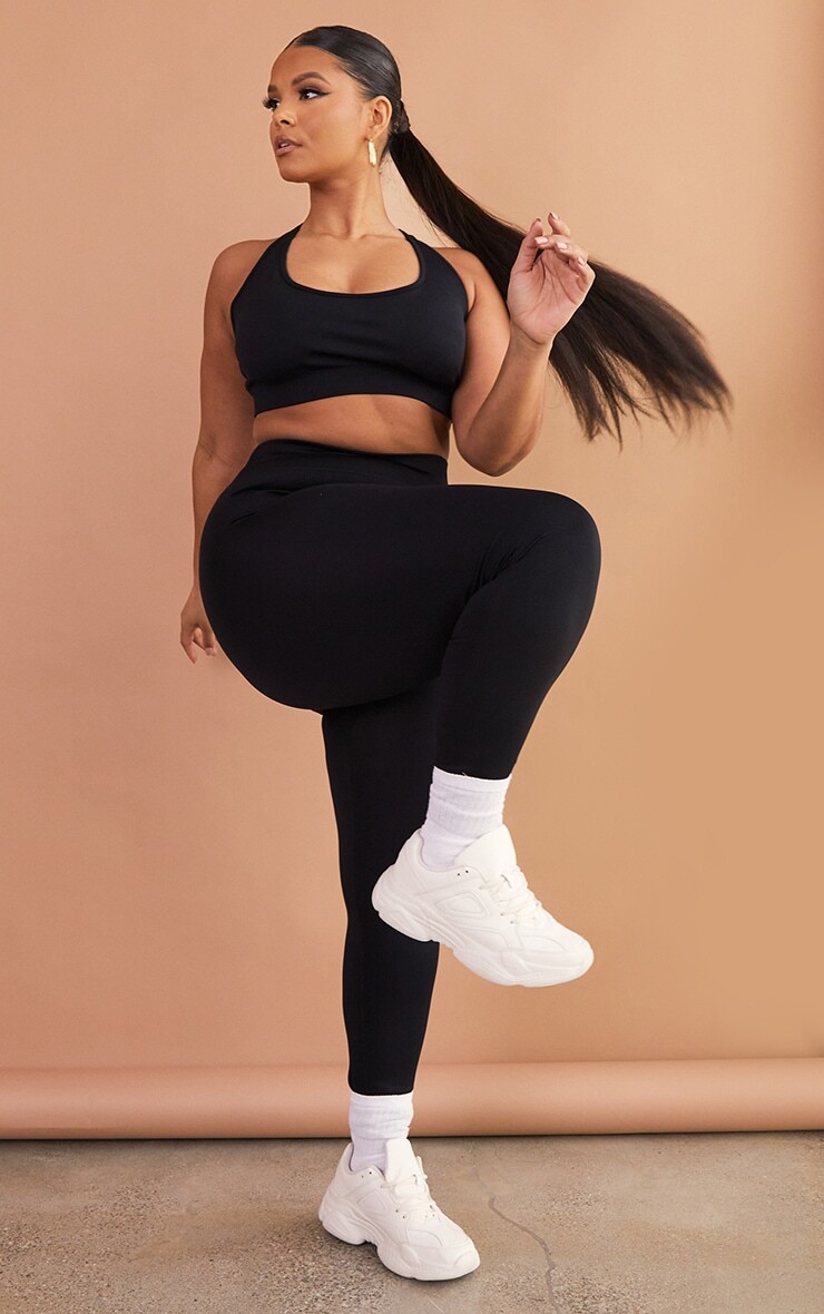

PrettyLittleThing Плюс черные бесшовные леггинсы для спортзала с высокой талией