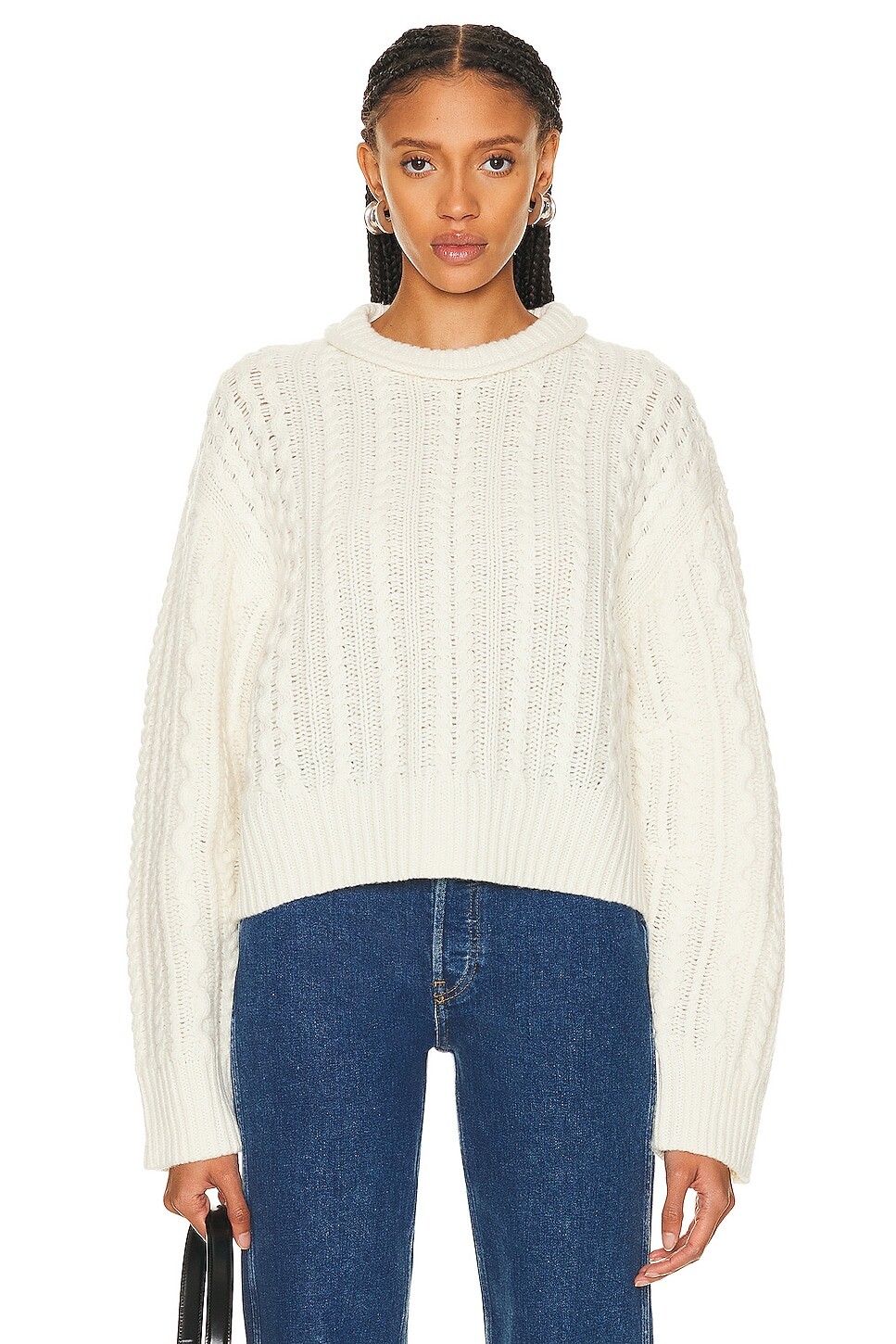

Свитер Re/Done Crewneck Cable Pullover, слоновая кость, Бежевый