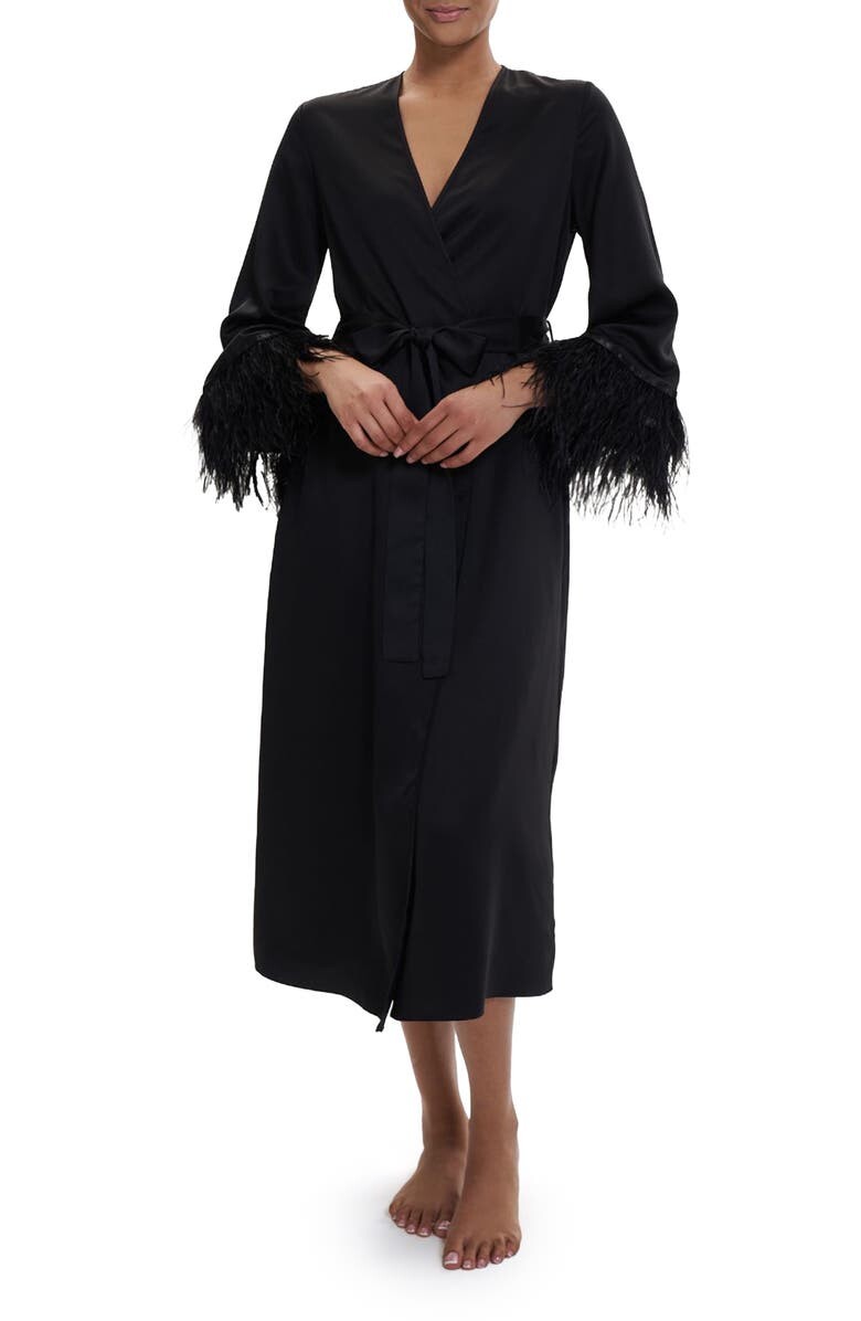

Халат из шармеза с отделкой из страусиных перьев Swan RYA COLLECTION, черный