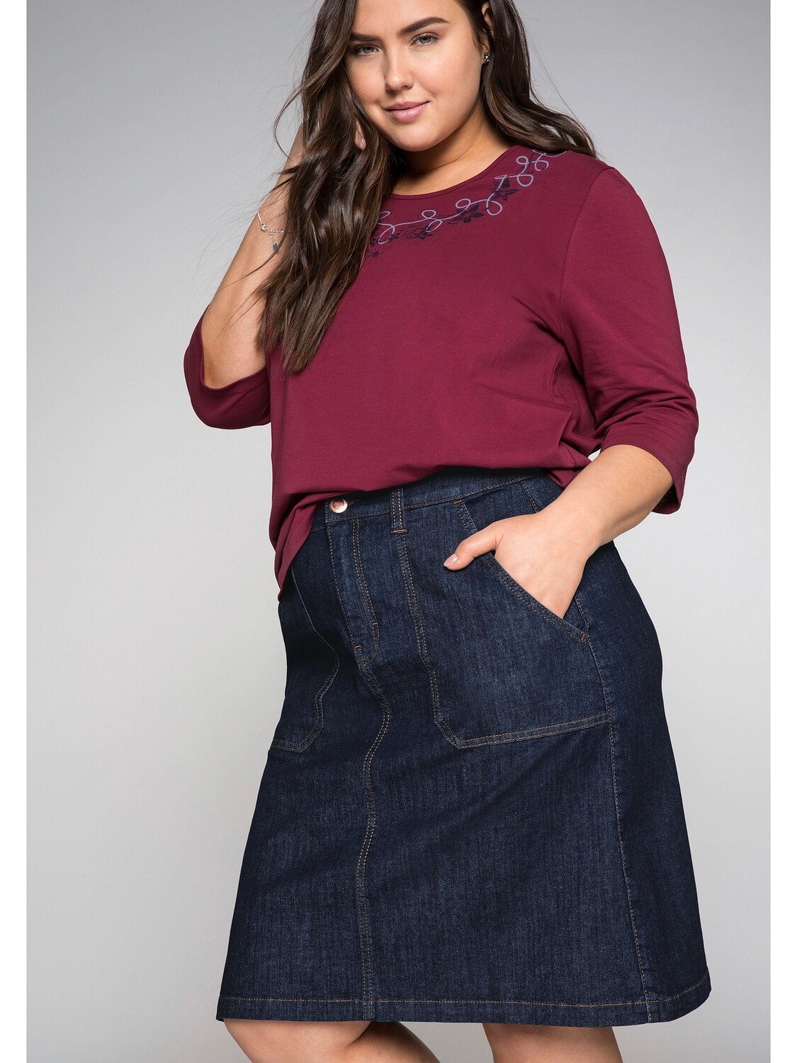

Юбка до колена sheego Jeans, цвет dark blue Denim