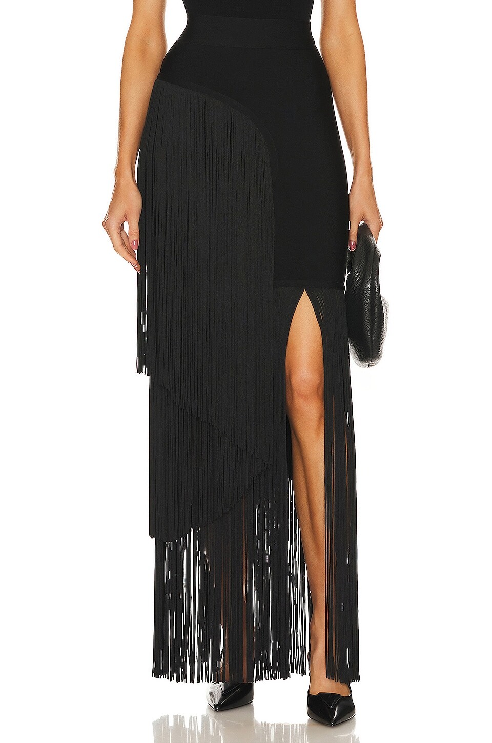 

Юбка макси Herve Leger Asymmetrical Fringe, черный