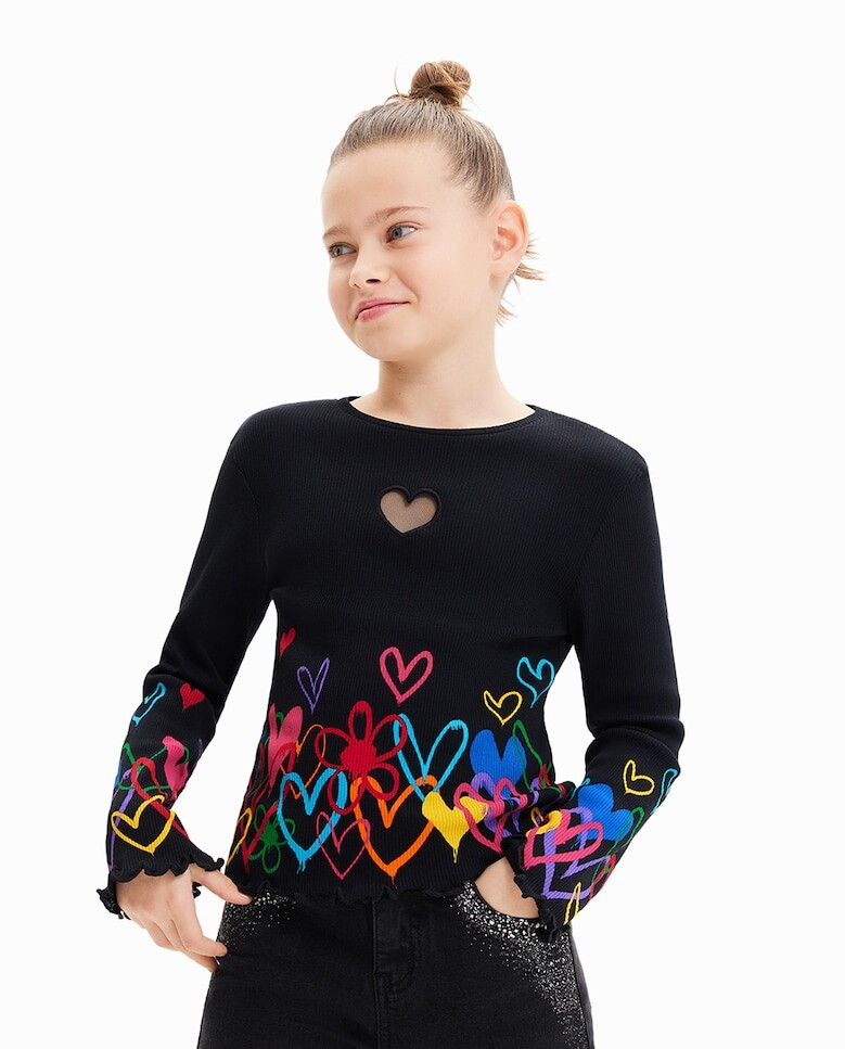 

Футболка с вырезом «Девичьи сердечки» Desigual, черный