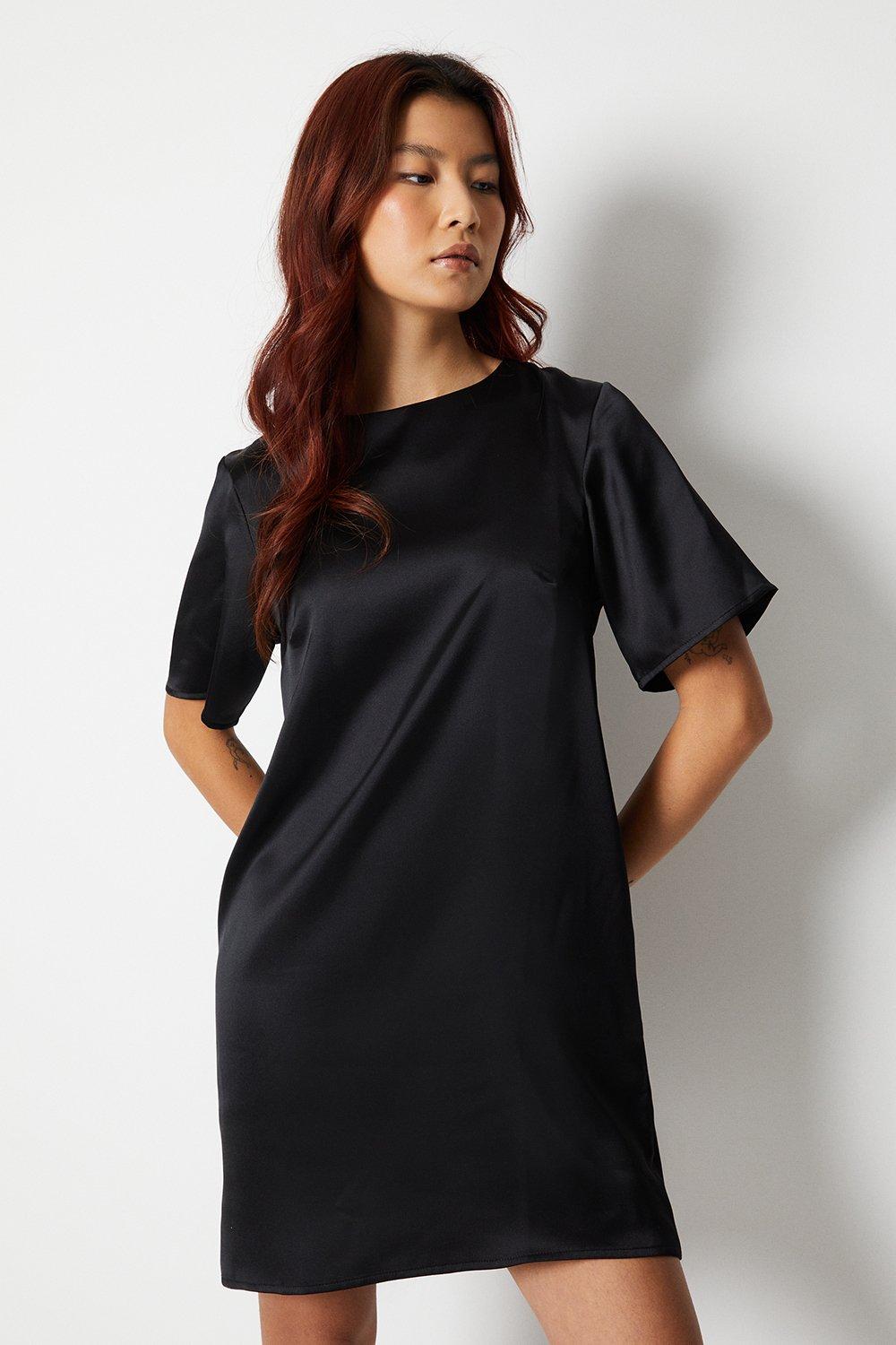 Атласное платье-футболка свободного кроя свободного кроя Warehouse, черный платье свободного кроя оливия