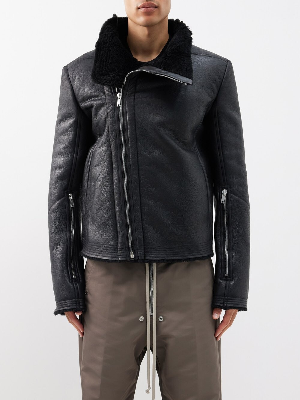 

Короткая дубленка с асимметричной молнией Rick Owens, черный