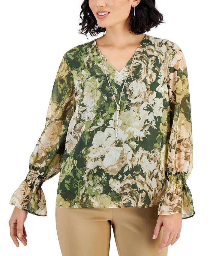 

Топ с ожерельем Petite Claudette Rose JM Collection, зеленый
