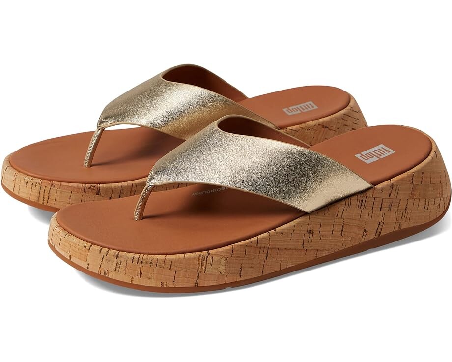 

Туфли FitFlop F-Mode Leather/Cork Flatform Toe Post Sandals, цвет Platino