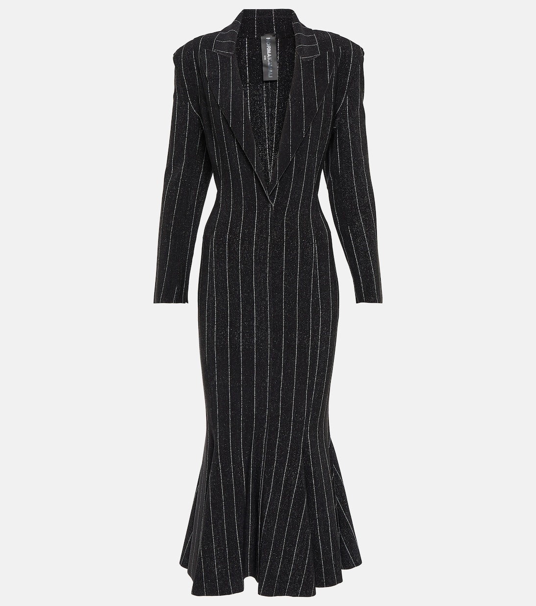Платье миди из джерси в тонкую полоску Norma Kamali, черный цена и фото